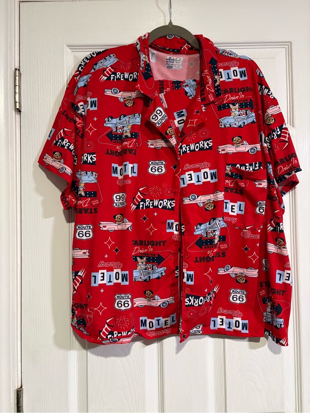 Red Vintage-Inspired Women's Pajama Top